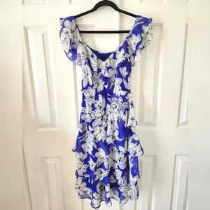 Donna Karan floral blue ruffle dress
